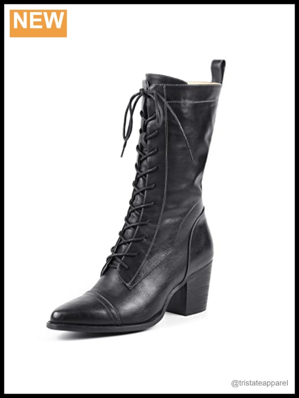 Women's Mid Calf Combat Boots Lace Up Side Zipper Faux Fur Lining PU Leather